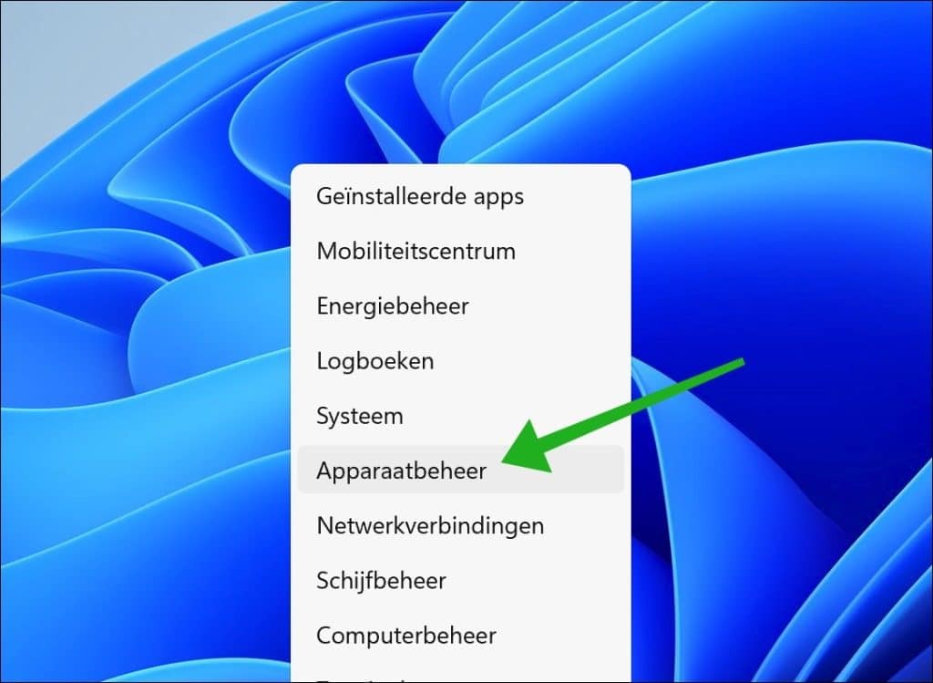 apparaatbeheer openen zonder muis