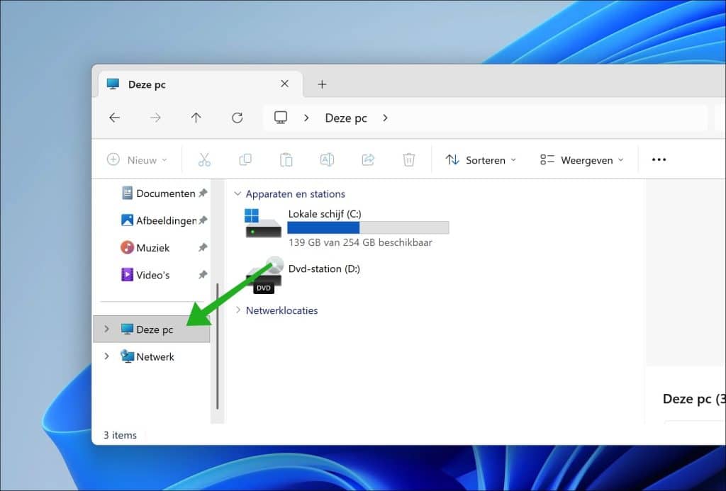 deze pc onderaan in verkenner