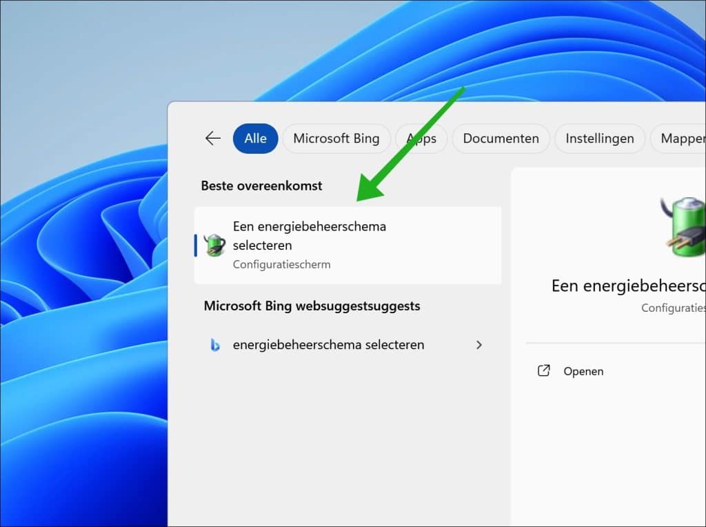 energiebeheerschema selecteren