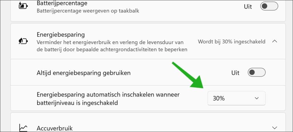 energiebesparing automatisch inschakelen
