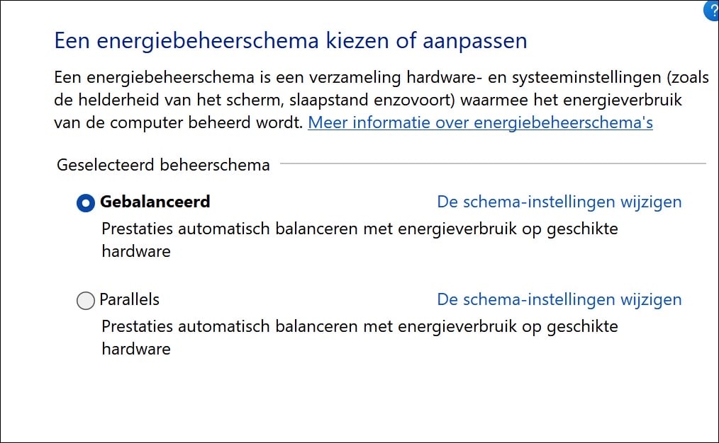 energieprofiel gebalanceerd selecteren