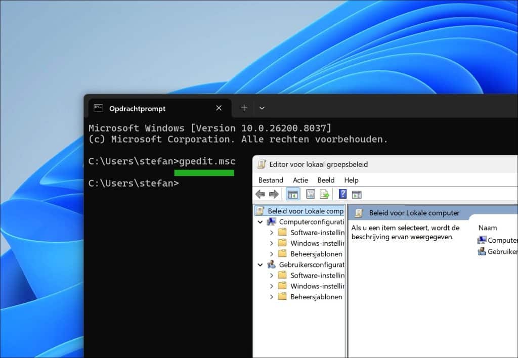 gpedit openen via opdrachtprompt