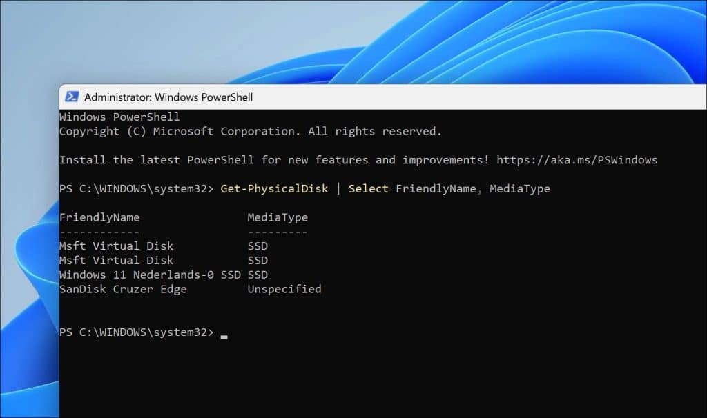 hdd of ssd in mijn pc via powershell