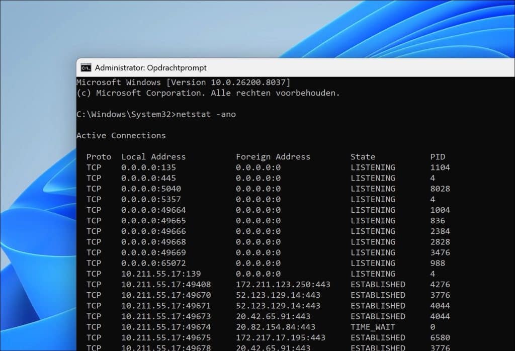 netstat ano