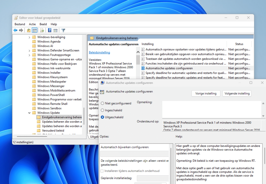 updates stopzetten via groepsbeleid