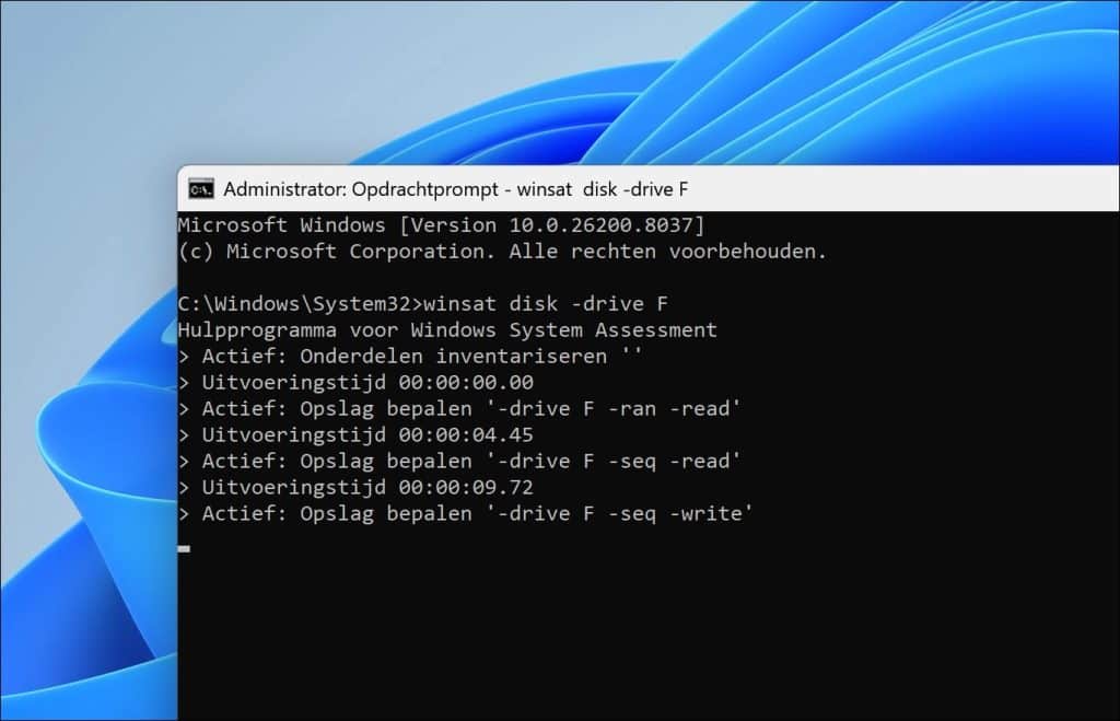 winsat snelheid van usb testen lees en schrijfsnelheid