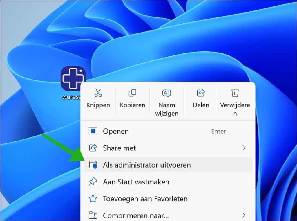 wureset uitvoeren als administrator