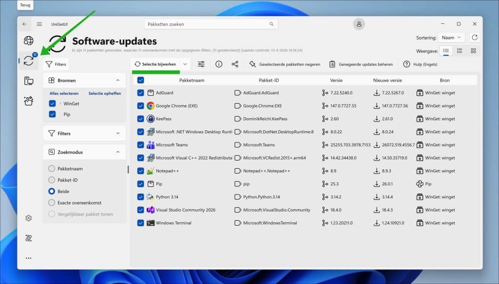 Alle software tegelijk bijwerken