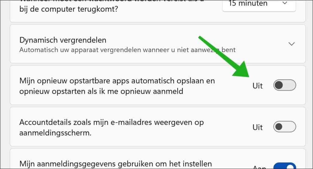 Automatisch herstellen van apps op de achtergrond uitschakelen