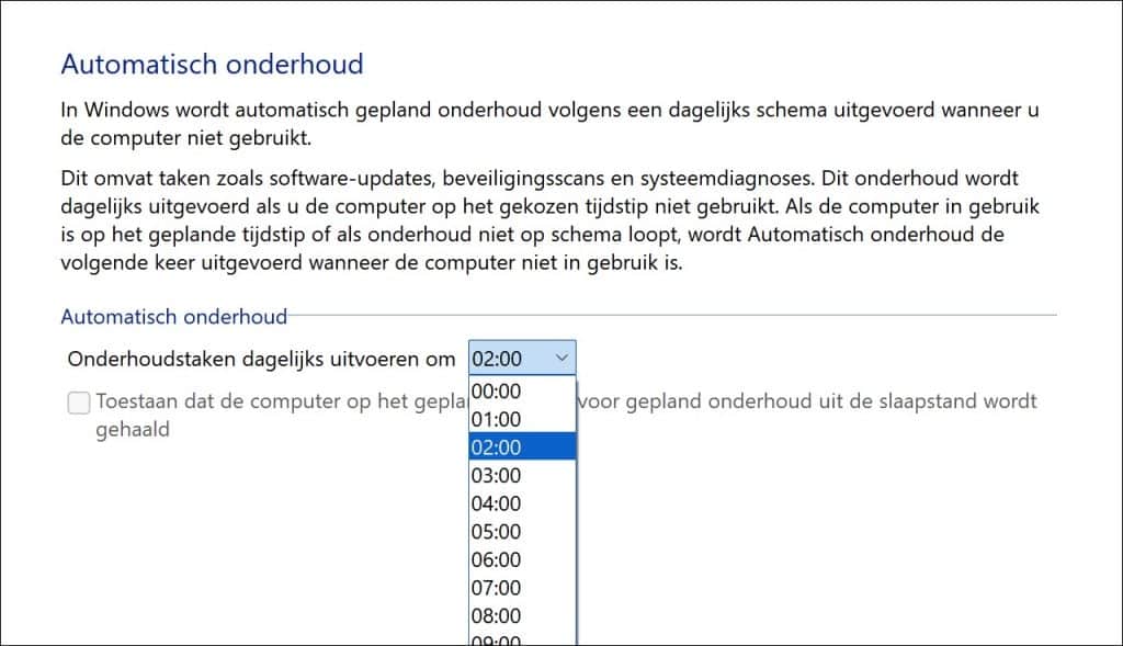 Automatisch onderhoud aanpassen