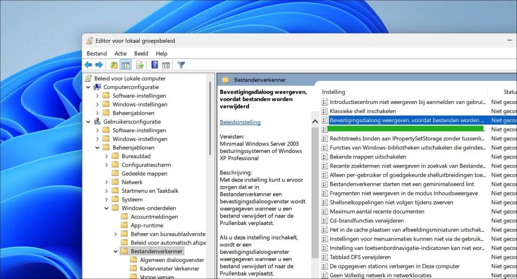 Bevestigingsdialoog weergeven,voordat bestanden wordenverwijderd