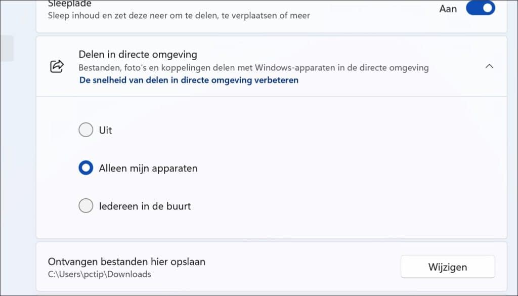 Delen in directe omgeving