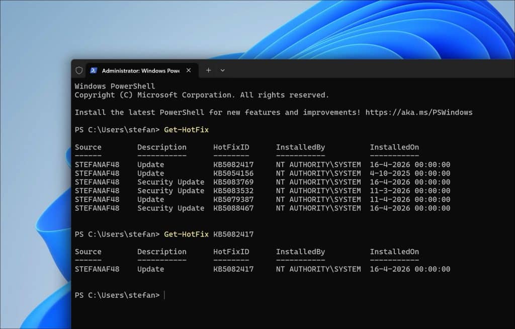 Geïnstalleerde updates controleren via PowerShell
