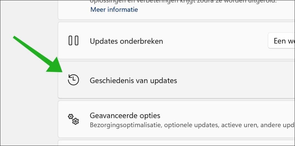Geschiedenis van updates