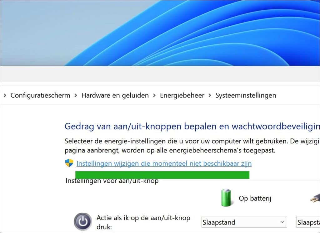 Instellingen wijzigen die momenteel niet beschikbaar zijn