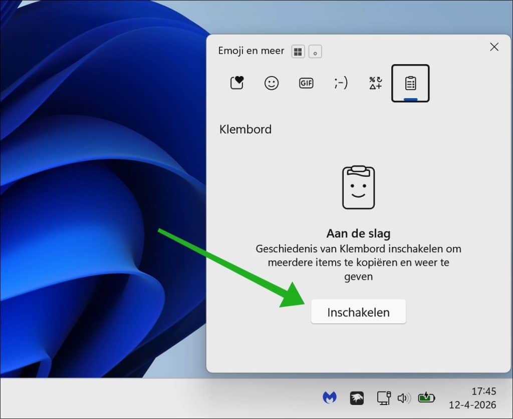 Klembordgeschiedenis inschakelen