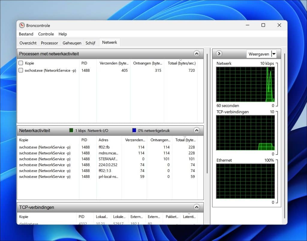 Netwerk- of internetgebruik analyseren