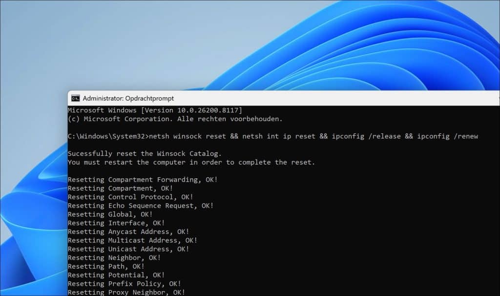 Netwerkverbinding resetten bij internetproblemen