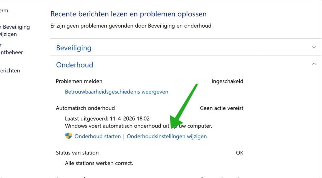 Onderhoudsinstellingen wijzigen