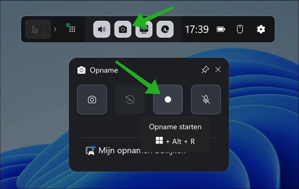 Opname starten via Xbox Game Bar