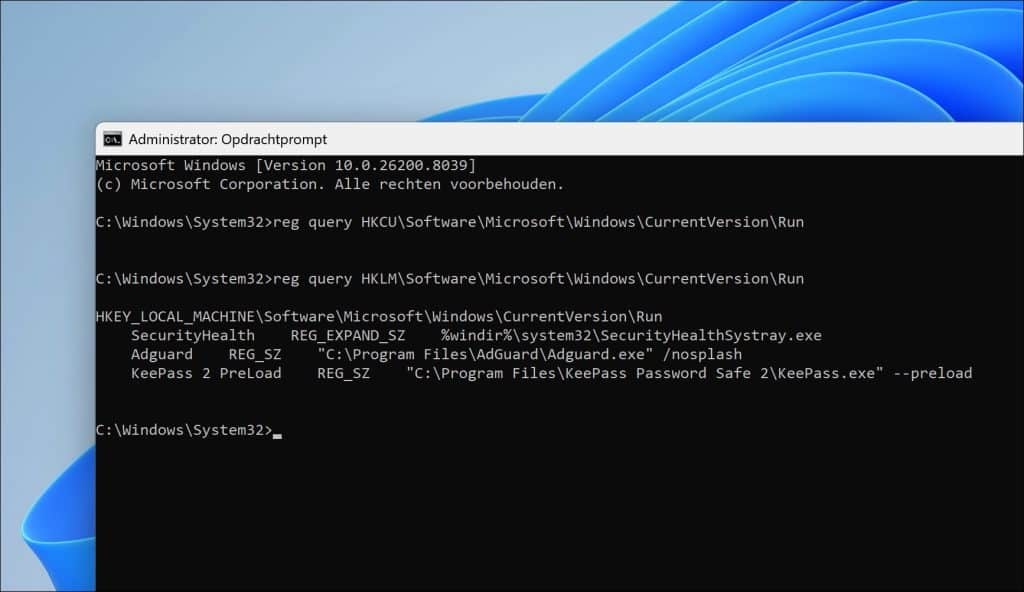 Opstartprogramma’s controleren via reg query
