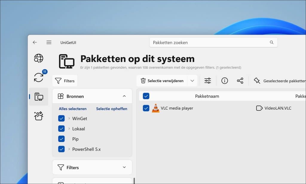 Overzicht van geïnstalleerde software