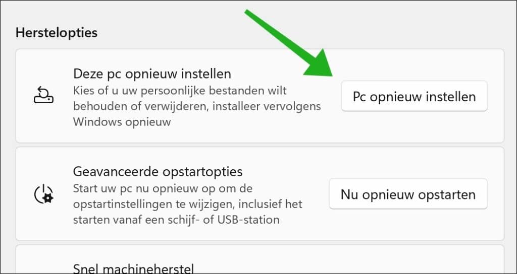 PC opnieuw instellen