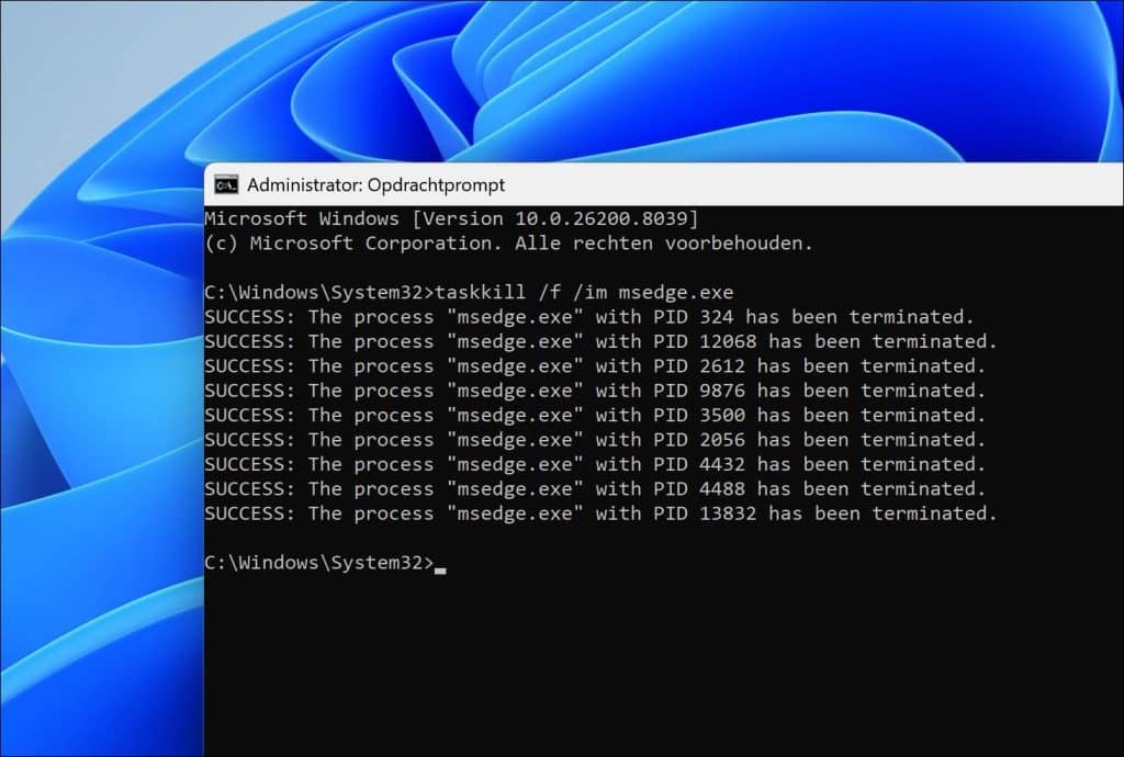 Proces afsluiten via opdrachtprompt