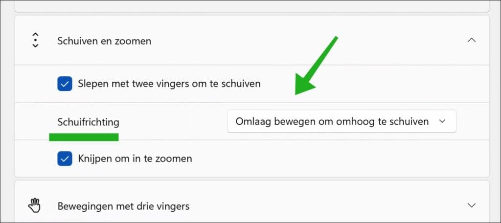 Schuifrichting aanpassen