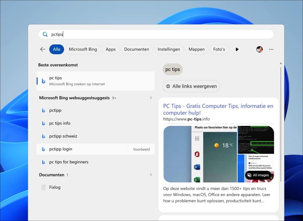Sneller zoeken via het startmenu