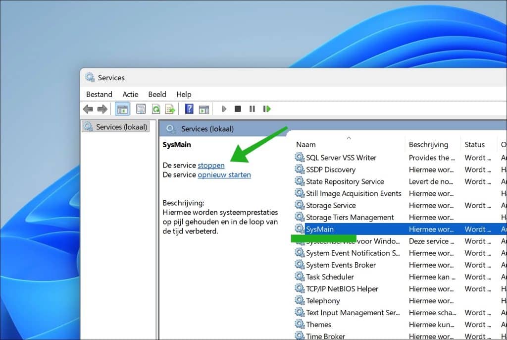 SysMain service stoppen