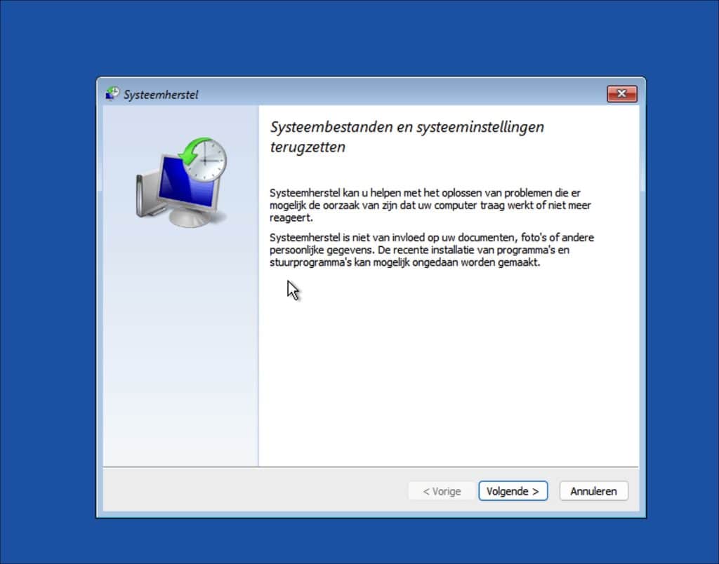 Systeemherstel herstelopties
