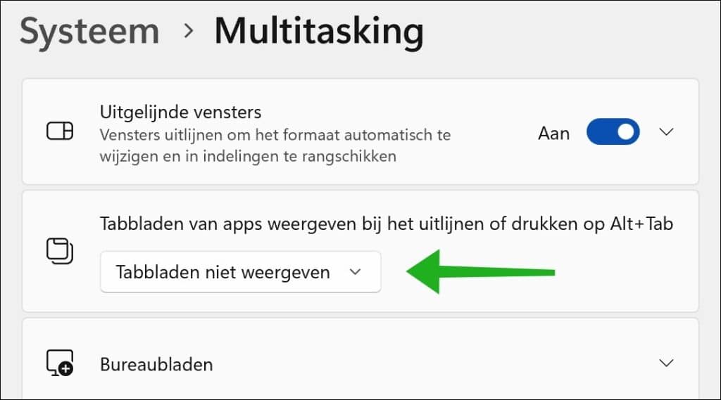 Tabbladen niet weergeven