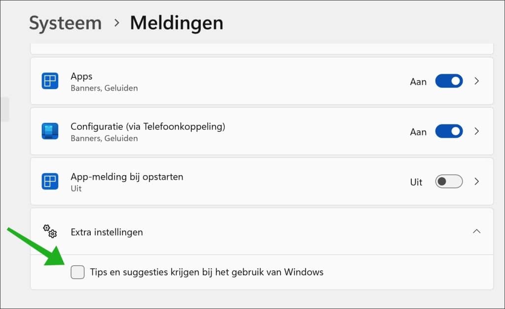 Tips en suggesties krijgen bij het gebruik van Windows uitschakelen