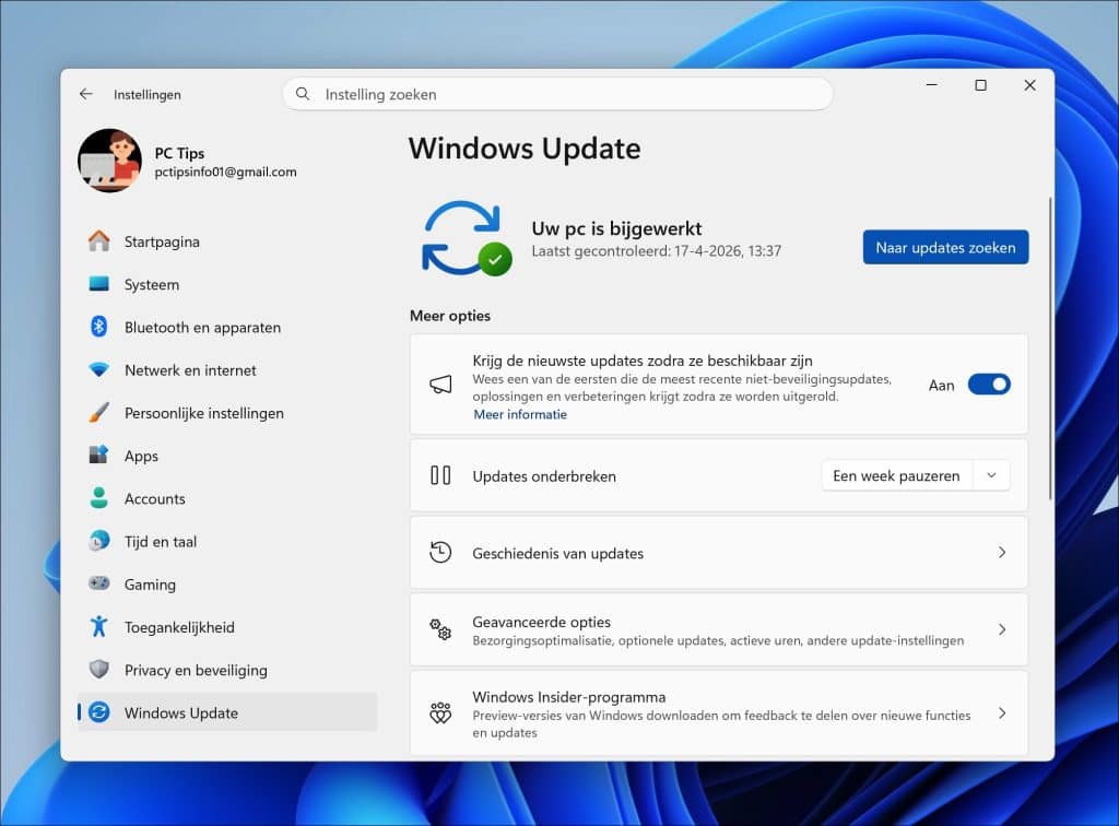 Uw pc is bijgewerkt