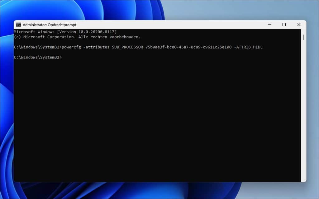 Verborgen energie-instellingen weergeven