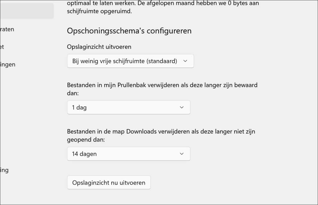 Verborgen opslaginstellingen aanpassen