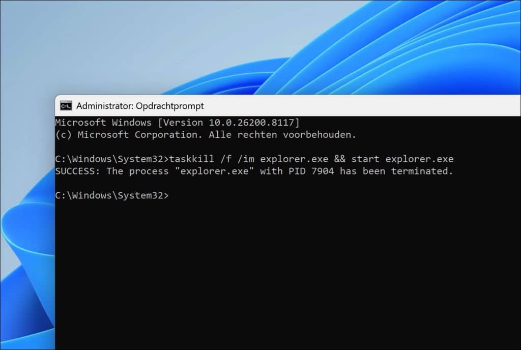 Verkenner opnieuw starten als het Startmenu of de taakbalk vastloopt