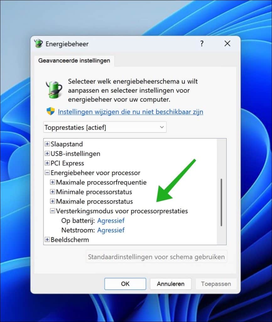 Versterkingsmodus voor processorprestaties