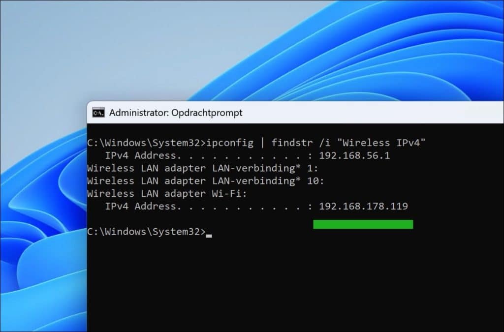 Via IPConfig in Opdrachtprompt