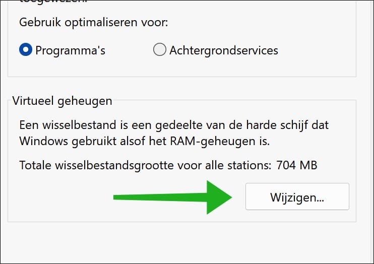 Virtueel geheugen wijzigen