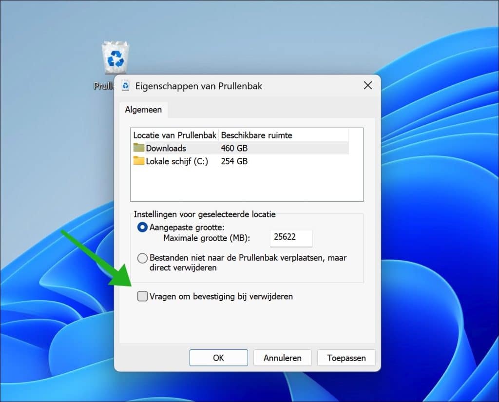 Vragen om bevestiging bij verwijderen uitschakelen