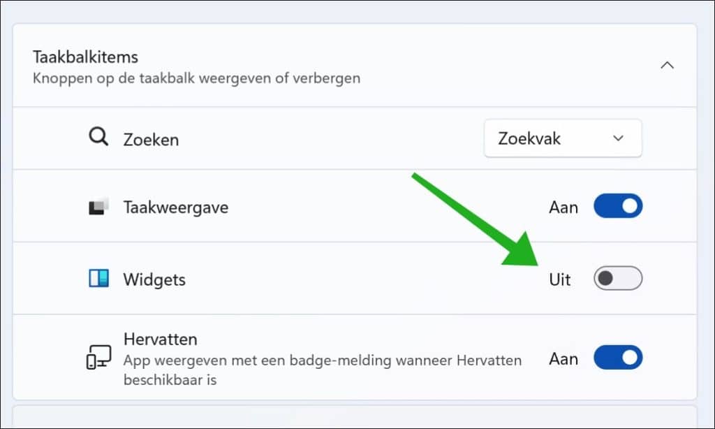 Widgets volledig uitschakelen