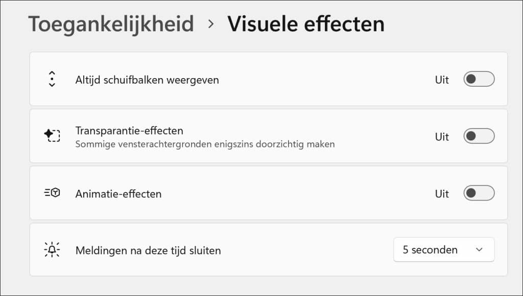Windows 11 animaties uitschakelen