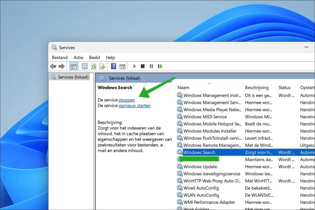 Windows Search service stoppen