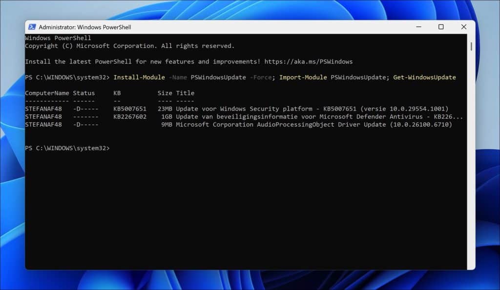 Windows-updates controleren via PowerShell