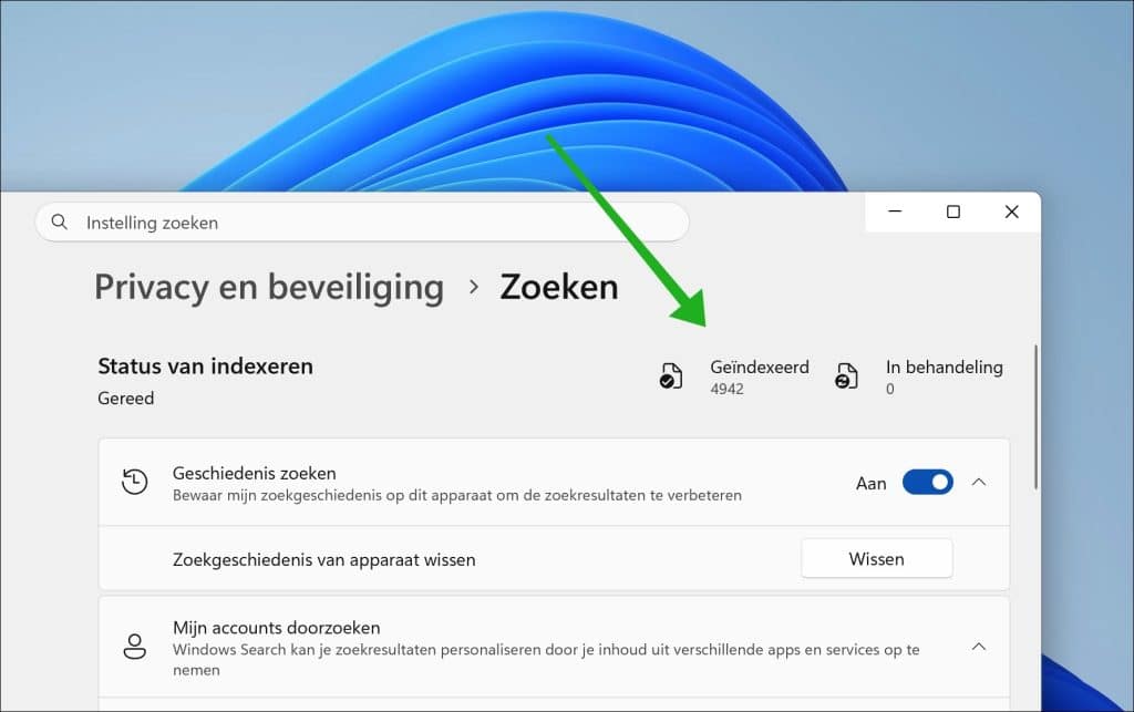 Zoekindexeringsstatus