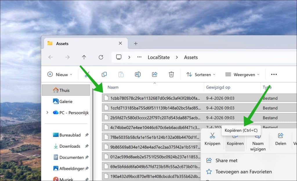 alle bestanden selecteren