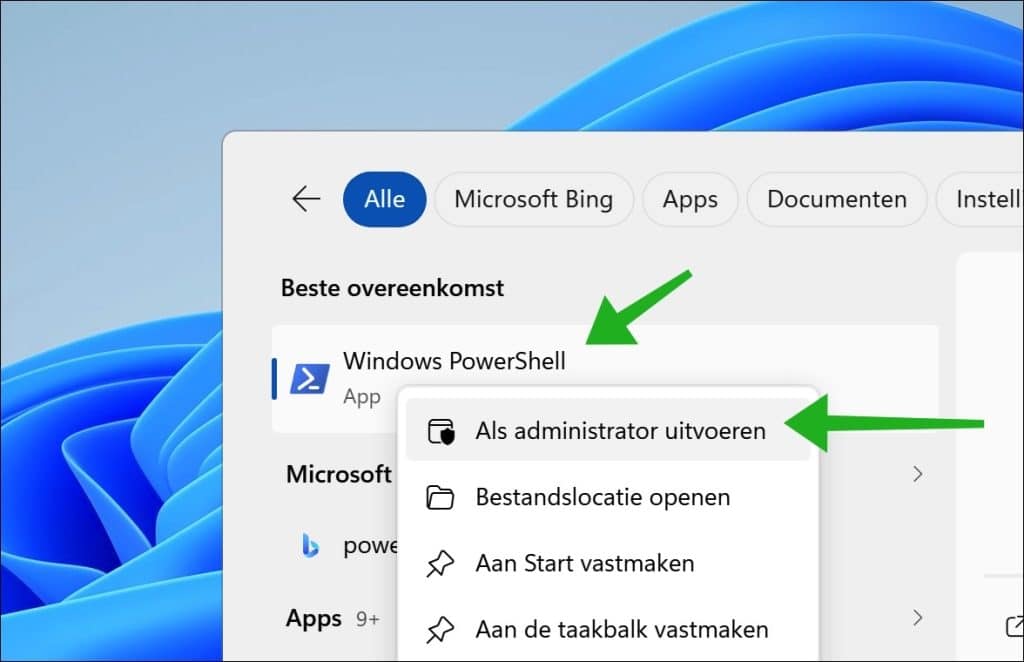 powershell uitvoeren als administrator
