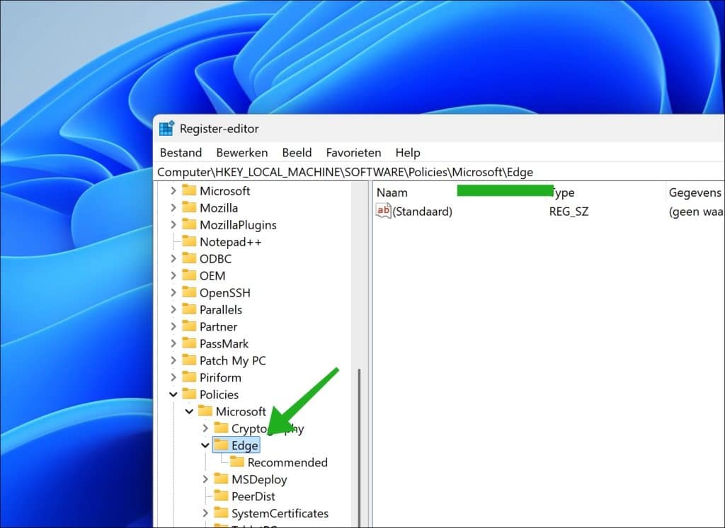 Edge register sleutel